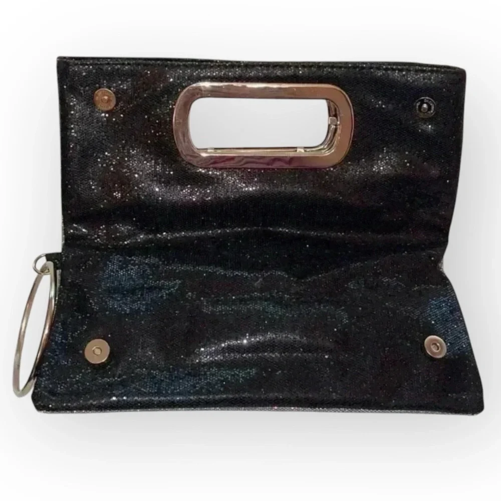 EVENING BAG CLUTCH SIL Glitter Folding Vintage Exterior-BLK Glitter Interior